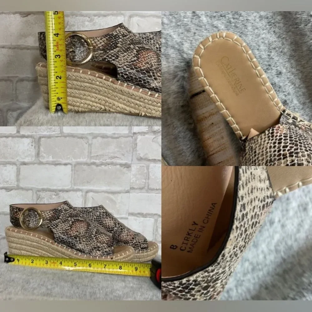 Catherine Malandrino Cirkly Espadrille Snakeskin Print Wedge Sandals Size 8